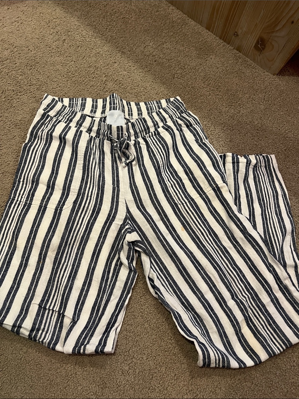 Sunday Navy and White Striped Drawstring Pants